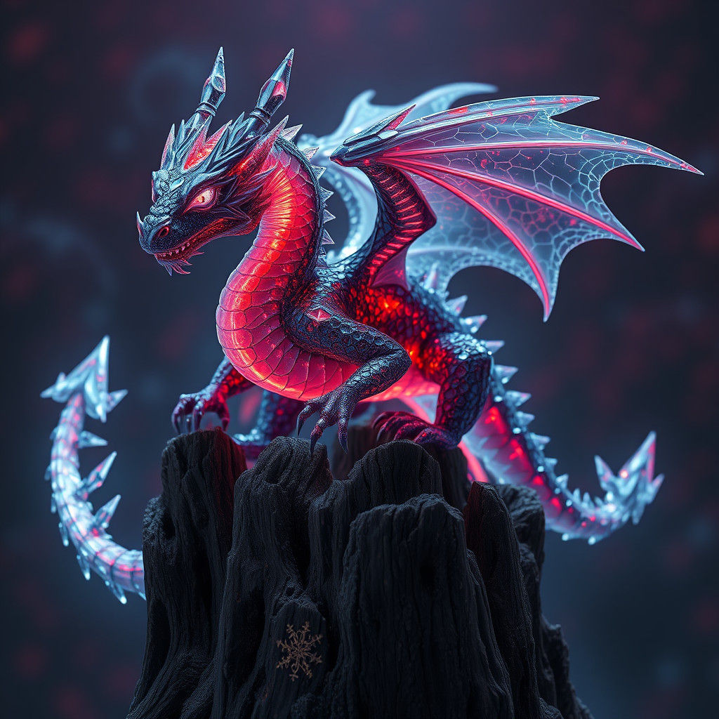 Crystal Dragon on Weathered Stump in Matte Painting Style