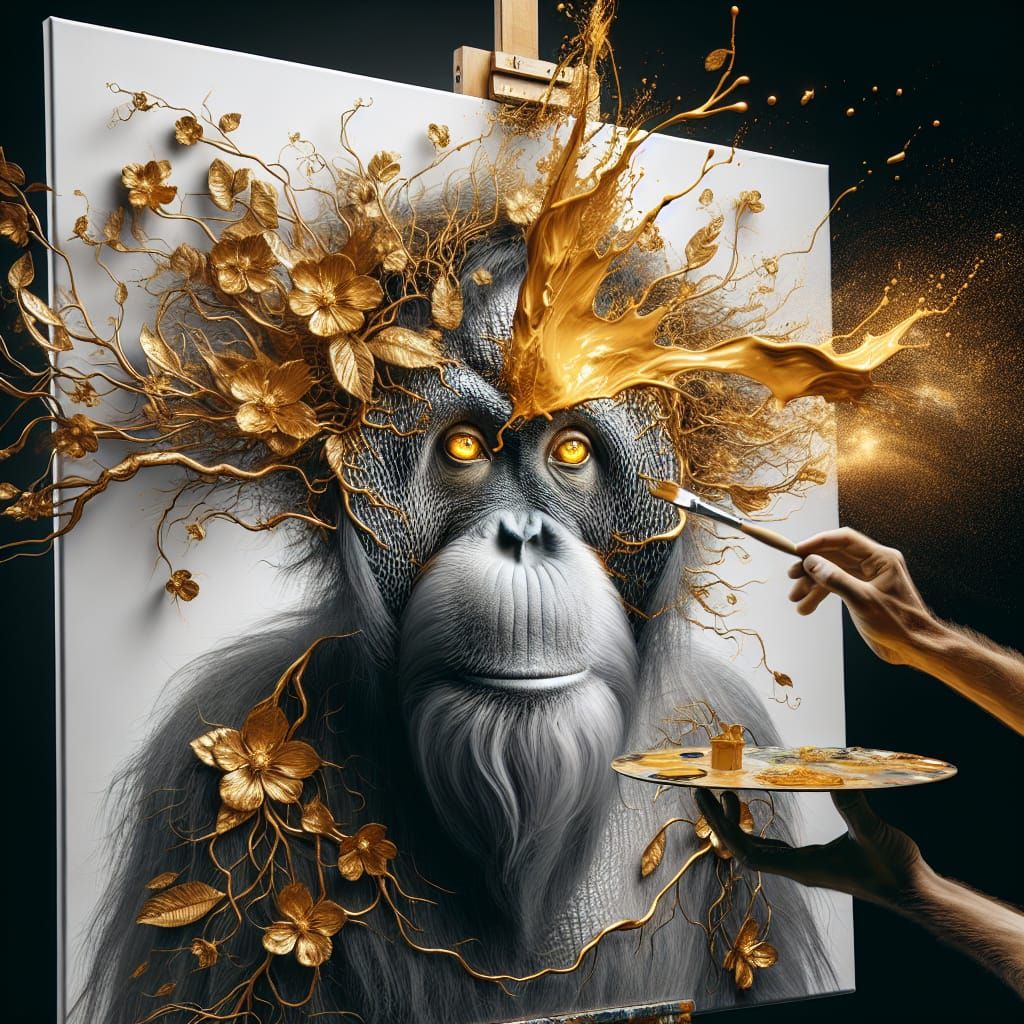 Golden Orangutan Emerges from Artist's Brushstrokes in Cyber...
