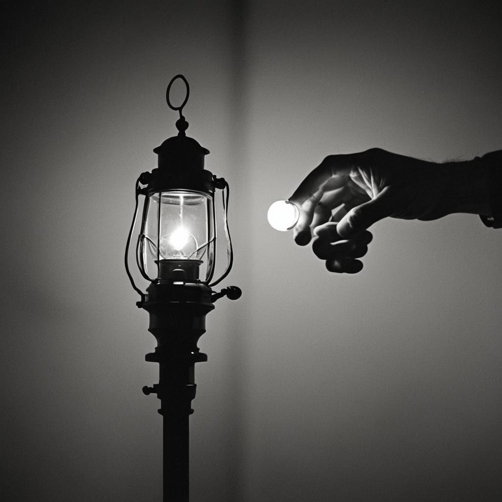 Tense Hand Gripping Lamp in Film Noir Style