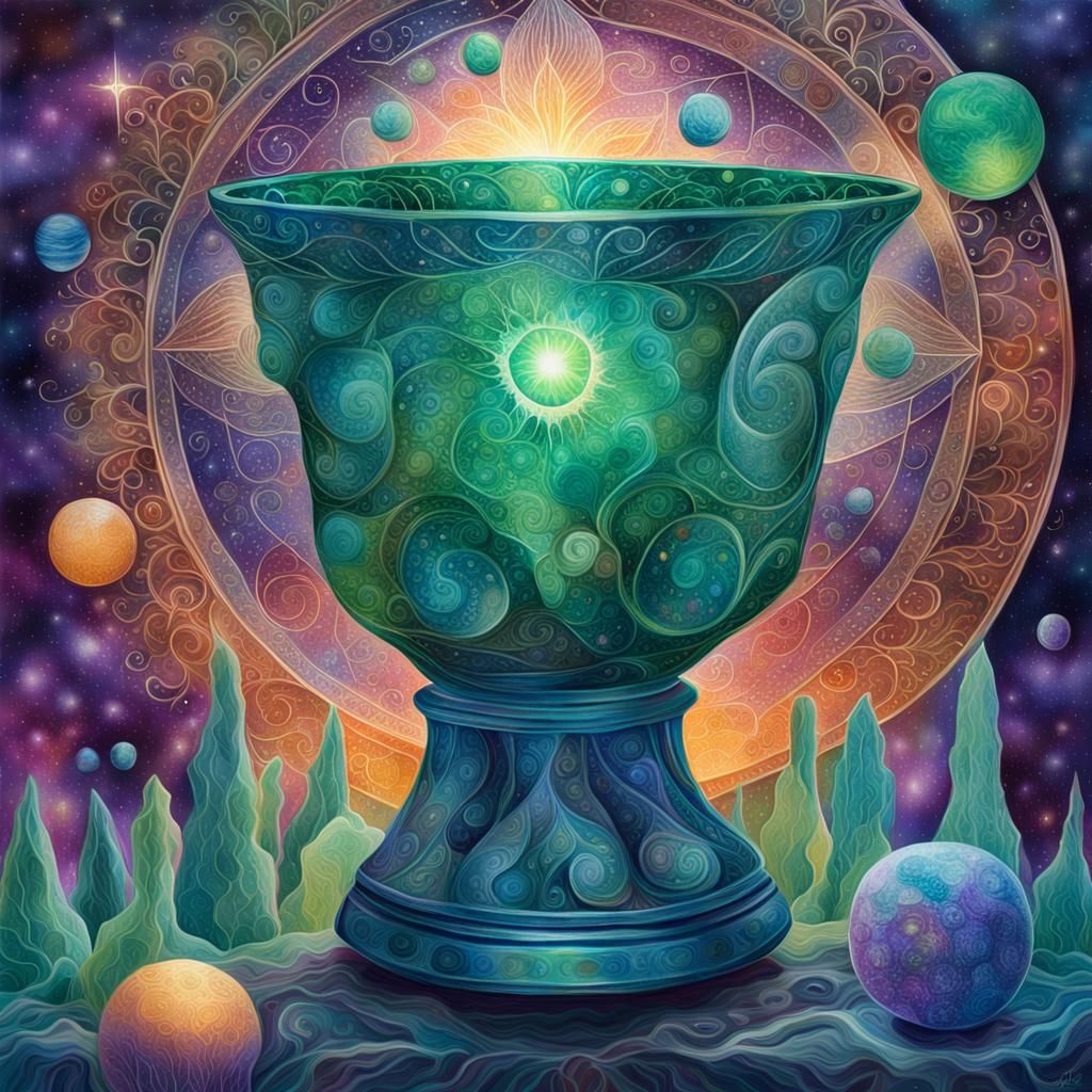 Surreal Cosmic Vase Radiates Iridescent Energy