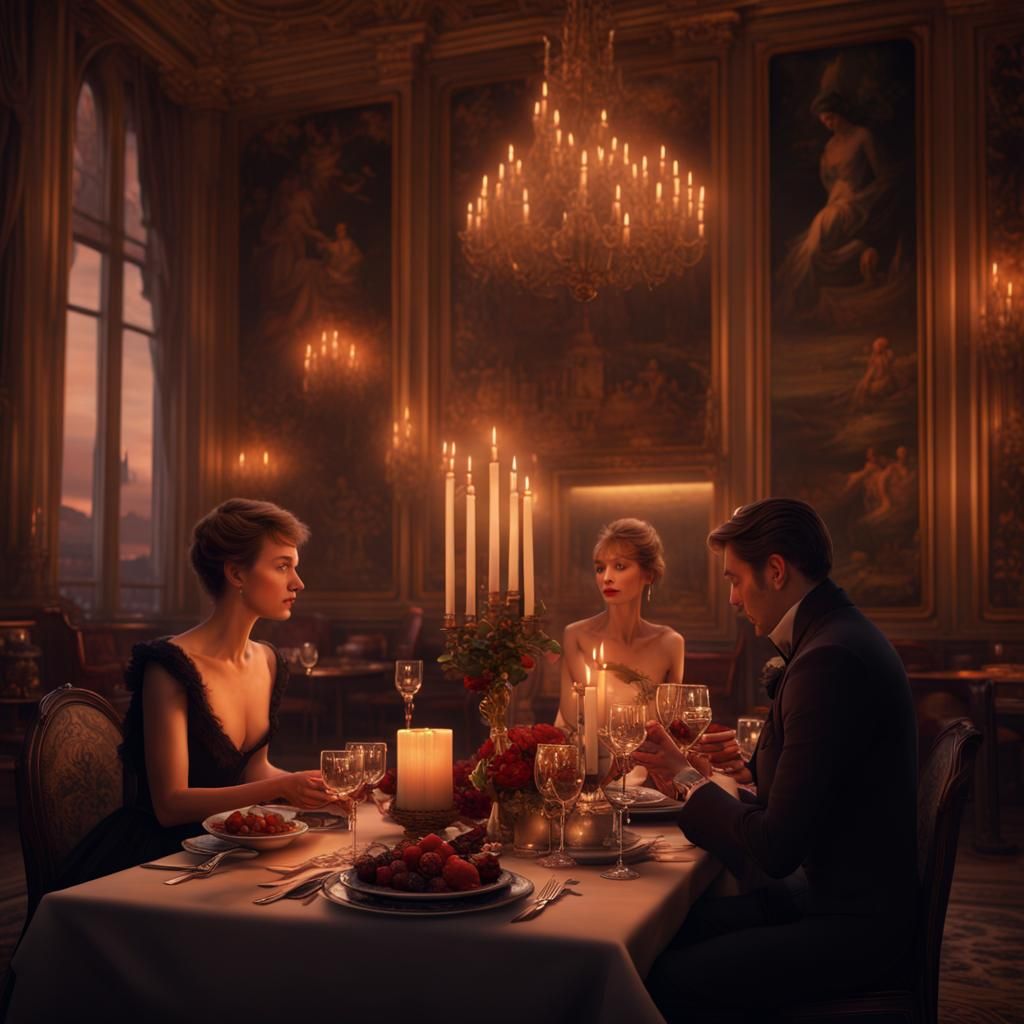 Romantic Candlelight Dinner in Paris: Digital Painting