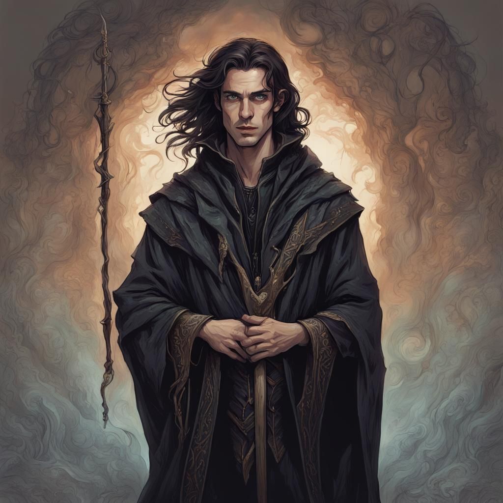 High Elf Sorcerer with Mystic Staff in Fantasy Art