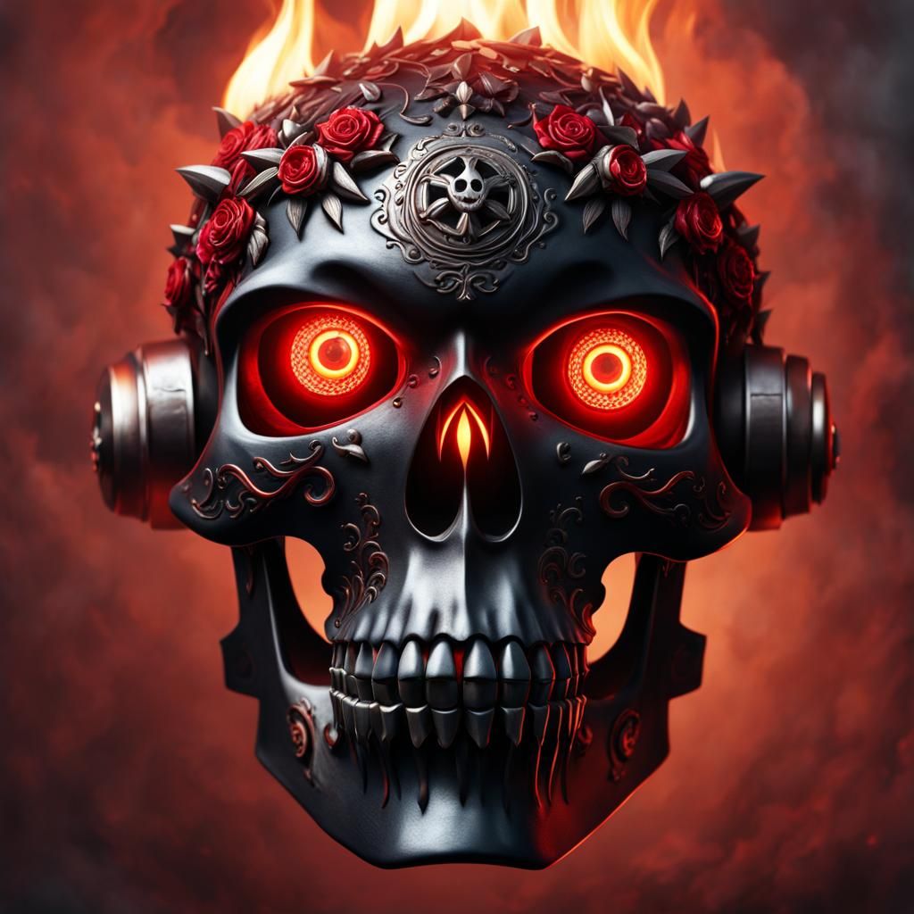 Skull Torch with Red Eyes: Fantasy Concept Art