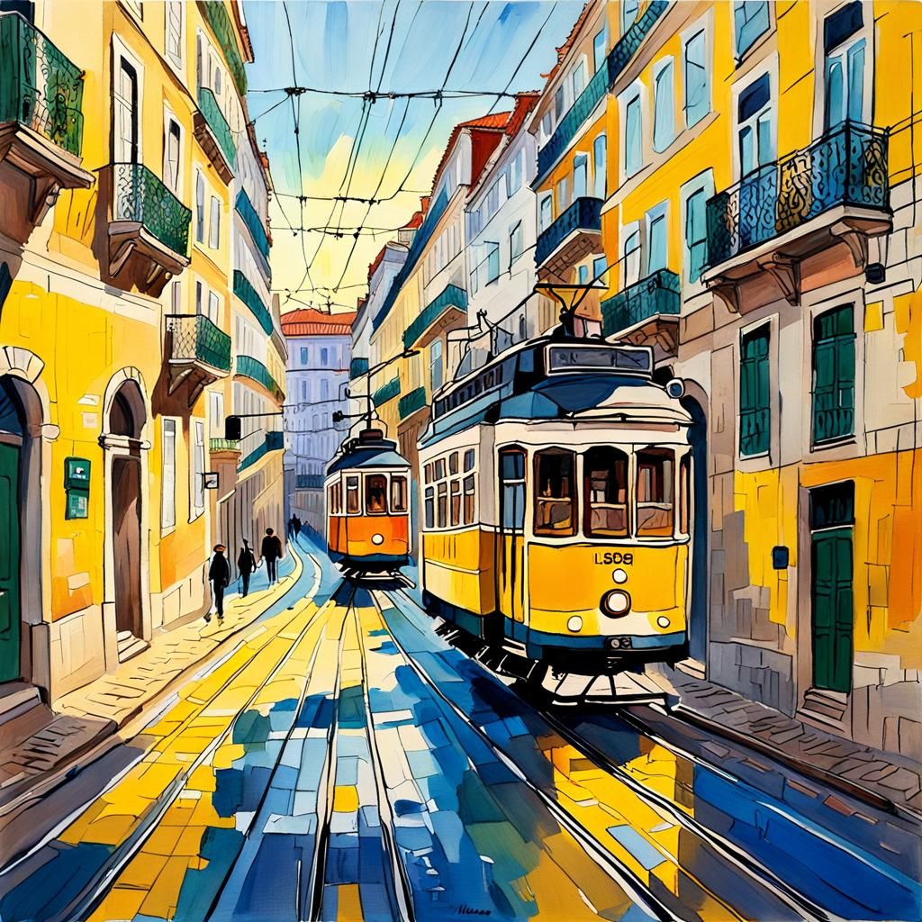 Impasto: Typical Lisbon street with trams