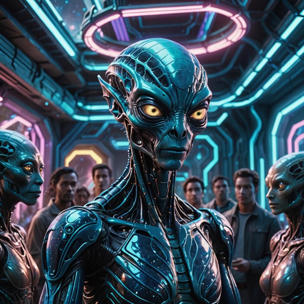 Alien Displays Humans in Futuristic Zoo: Sci-Fi Art