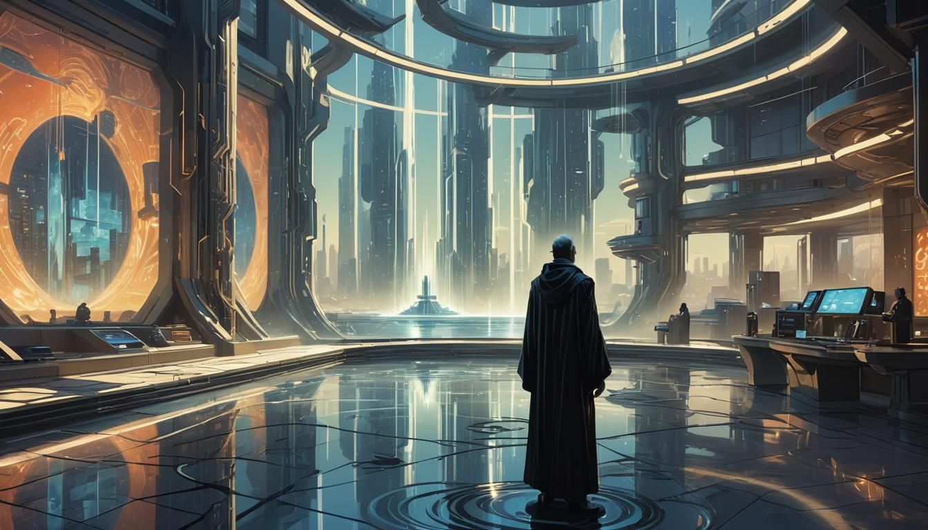 Sci-Fi Figure in Futuristic Lab with Vibrant Colors