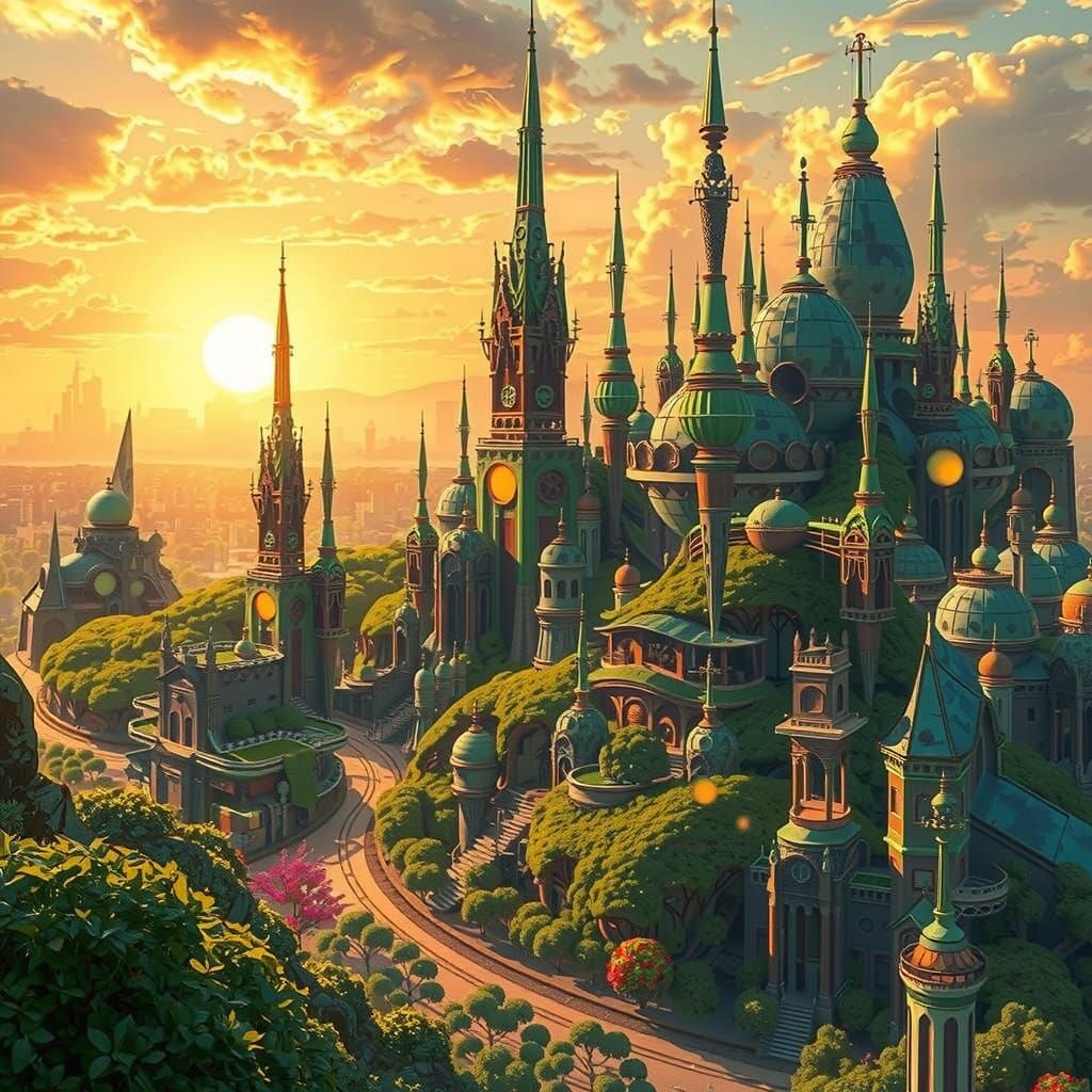 Vibrant Futuristic Cityscape with Organic Architecture