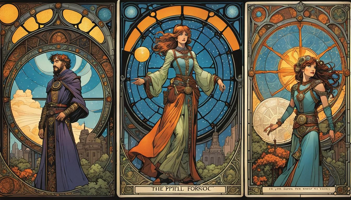 Corpulent Fortune Teller in Art Nouveau Comic Book