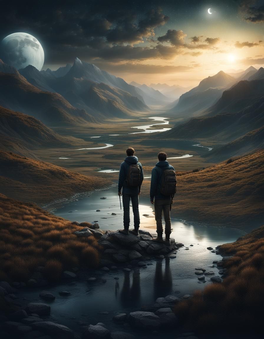 Moonlit Valley View: Cinematic Digital Painting