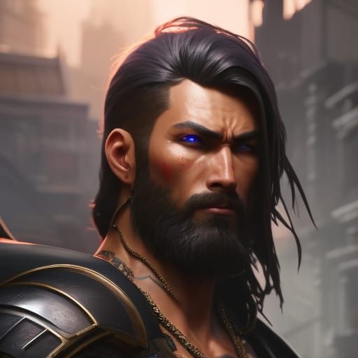 Samurai Pirate in Fantasy Landscape, Detailed Digital Art