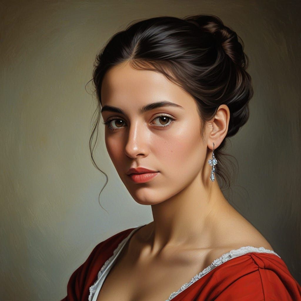 Catalan Woman Portrait in Classical Oil Painting Style