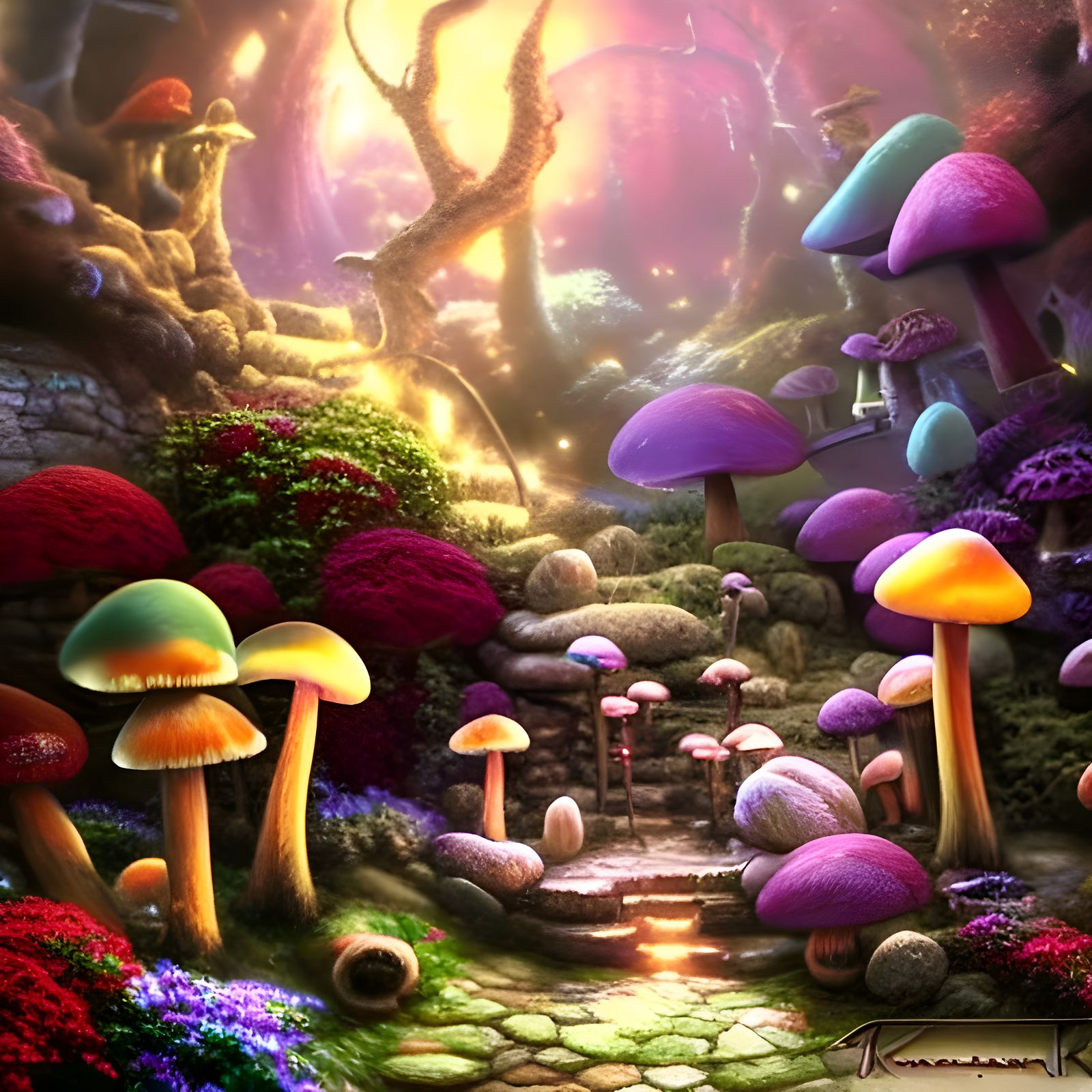 Dark Elves Gathering Mushrooms in Magical Cave