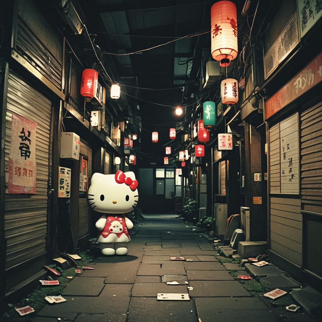 Eerie Hello Kitty in Japanese Alleyway: Analog Horror