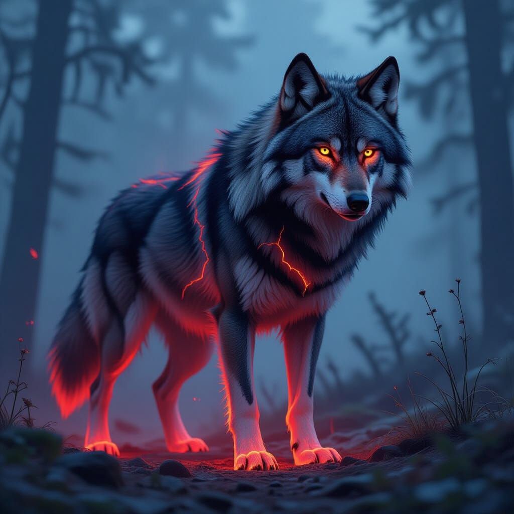 Lava Wolf with Glowing Cracks in Digital Art Style
