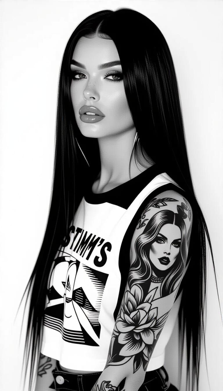 Mysterious Female Rapper with Tattoo in Moody Cinematic Styl...