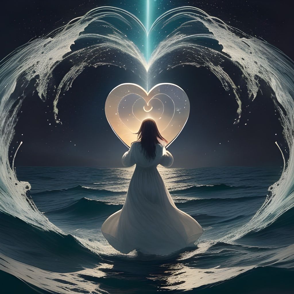 Girl Amidst Heart-Shaped Waves of Love