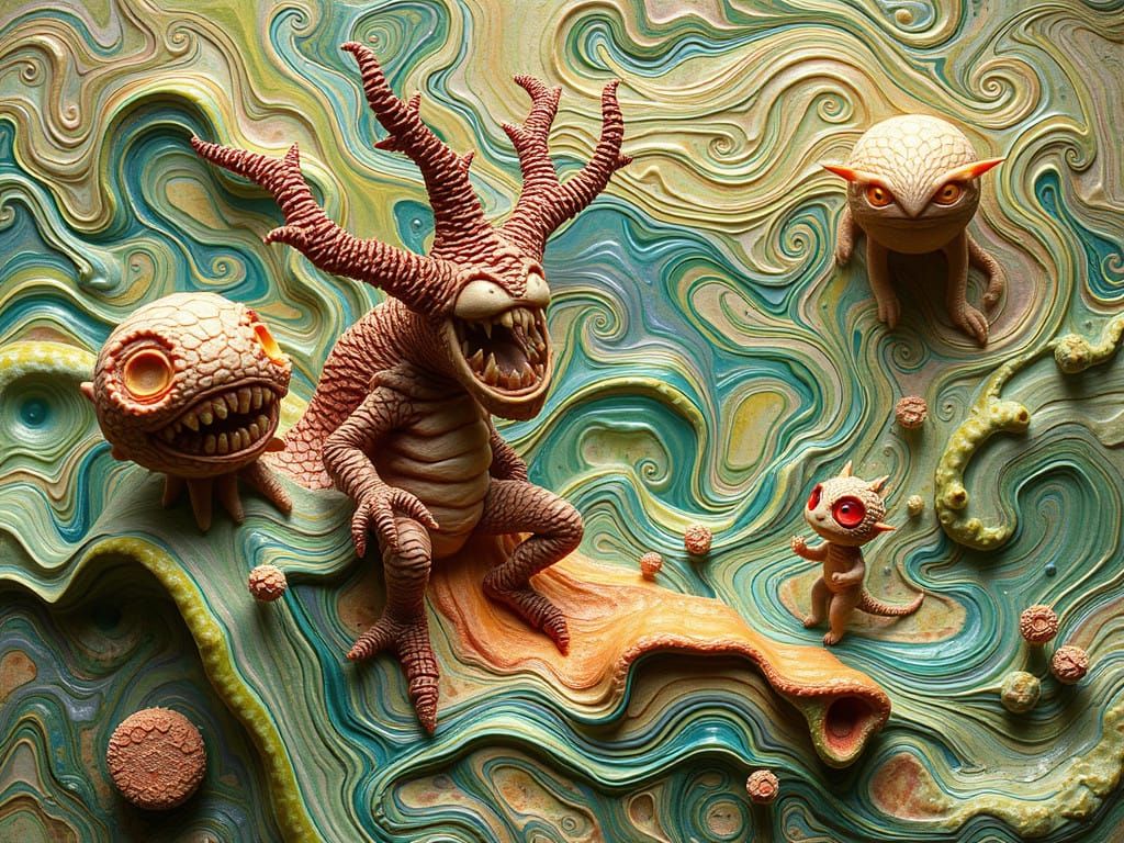 Surreal Claymation Landscapes in Vibrant, Iridescent Hues