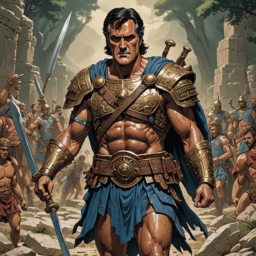 Bruce Campbell as Ancient Greek Warrior in Anime Style