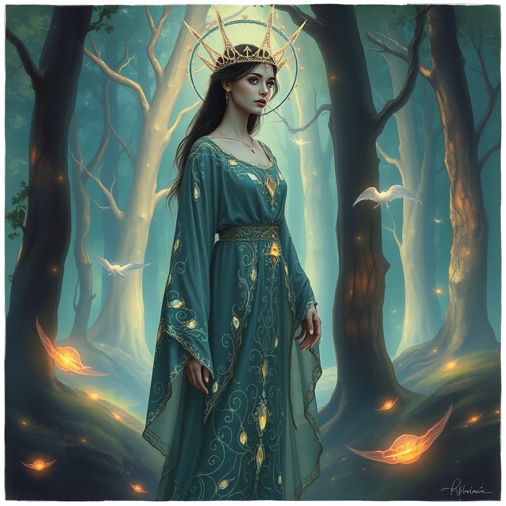 Surreal Maiden in Lush Bioluminescent Forest, Inspired by Fi...