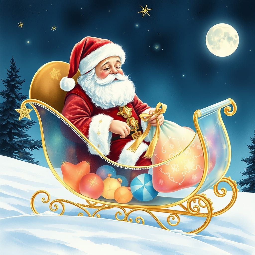 Ethereal Santa Claus in Whimsical Watercolor Illustration