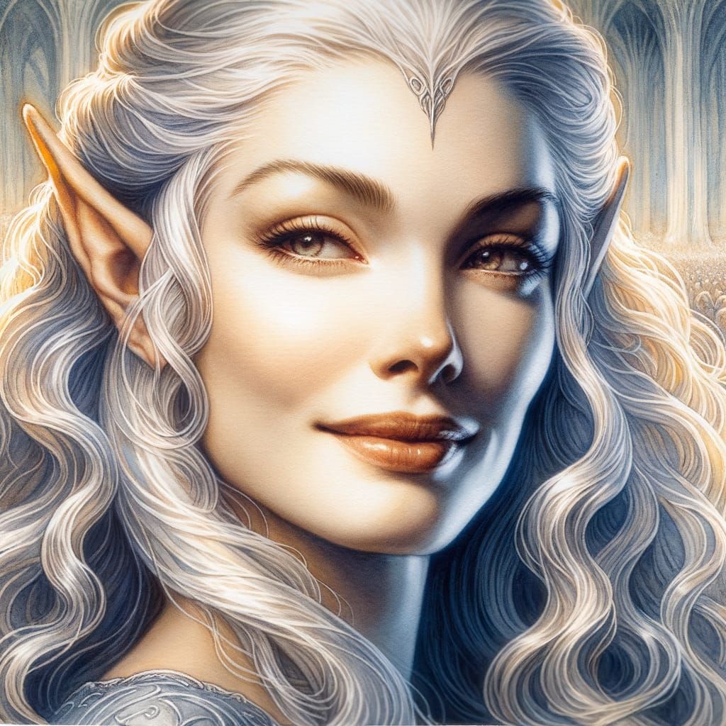Noble Elf Portrait in Hyper-Detailed Watercolor