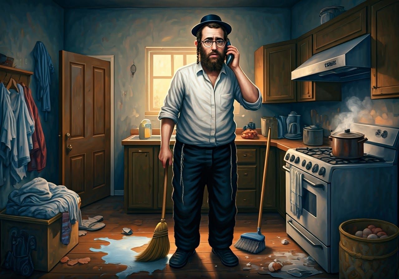 Hasidic Jew in Domestic Chaos