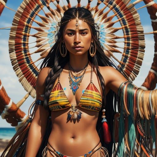 Native American Woman in Bikini: Vibrant Concept Art