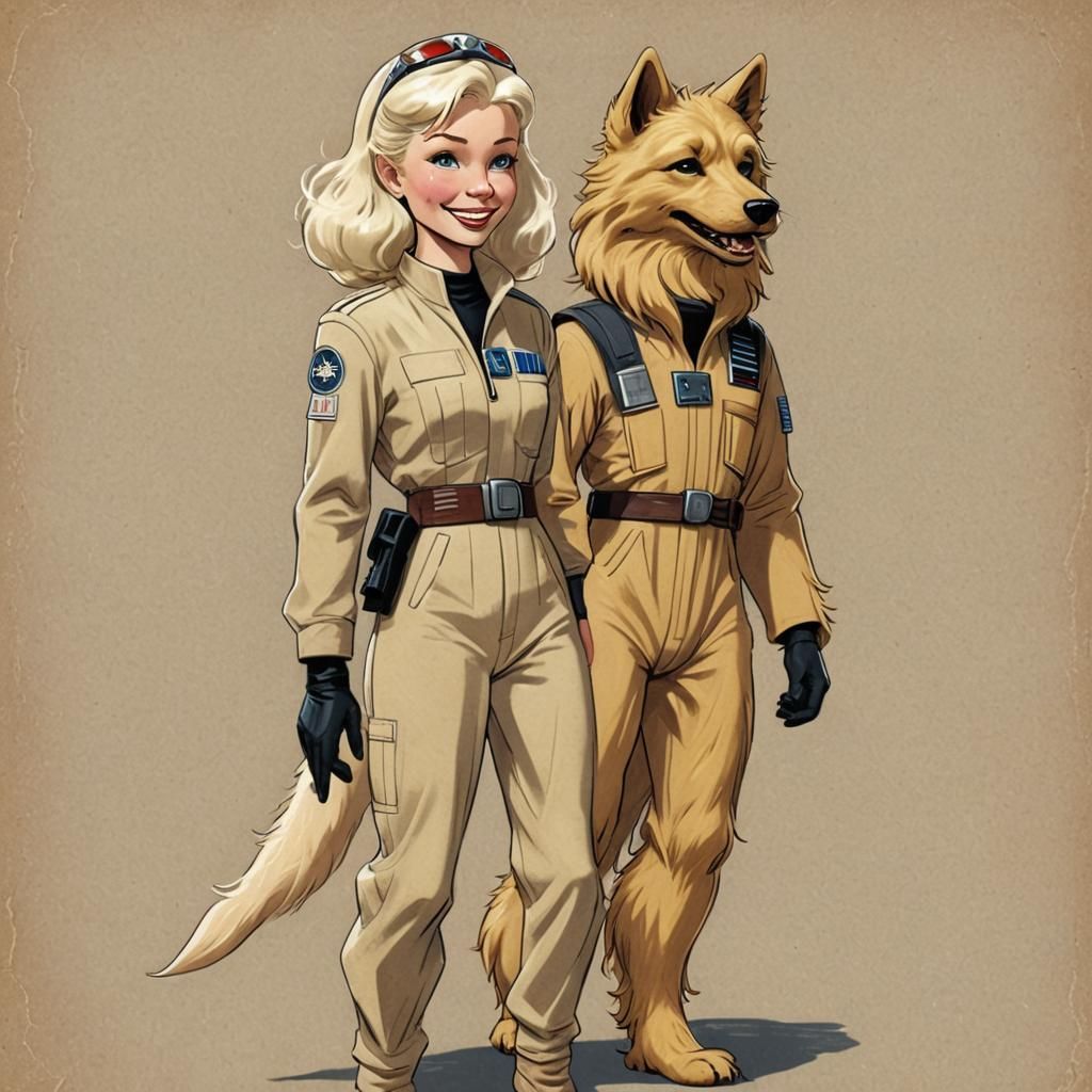 Canine Star Wars Pilot in 1940s Illustration Style