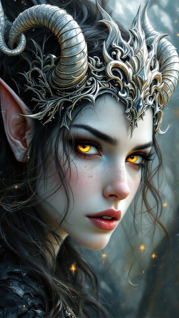 Rococo Elf Portrait with Intricate Silver Crown