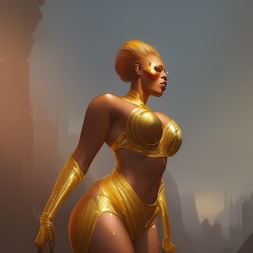 Golden Female Figure: Hyperdetailed Concept Art