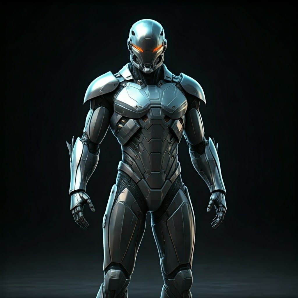 Futuristic Armored Warrior in Cyberpunk Metropolis