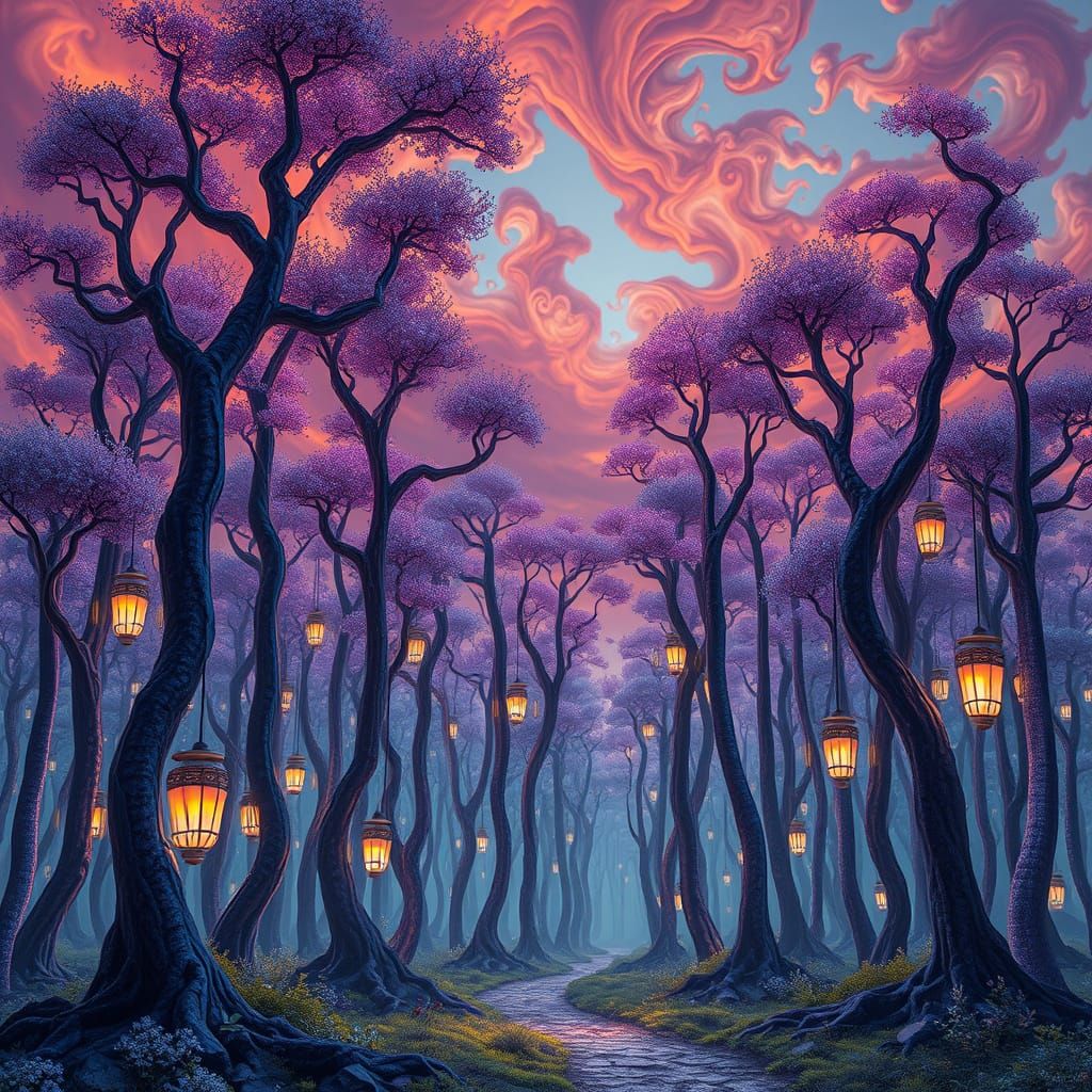 Surreal, Dreamlike Forests in Vibrant, Iridescent Hues