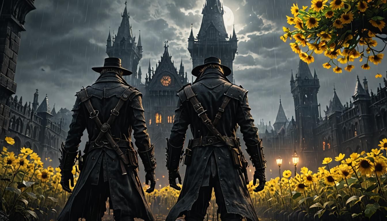 Bloodborne Towers and Sunflowers in Dramatic Lighting
