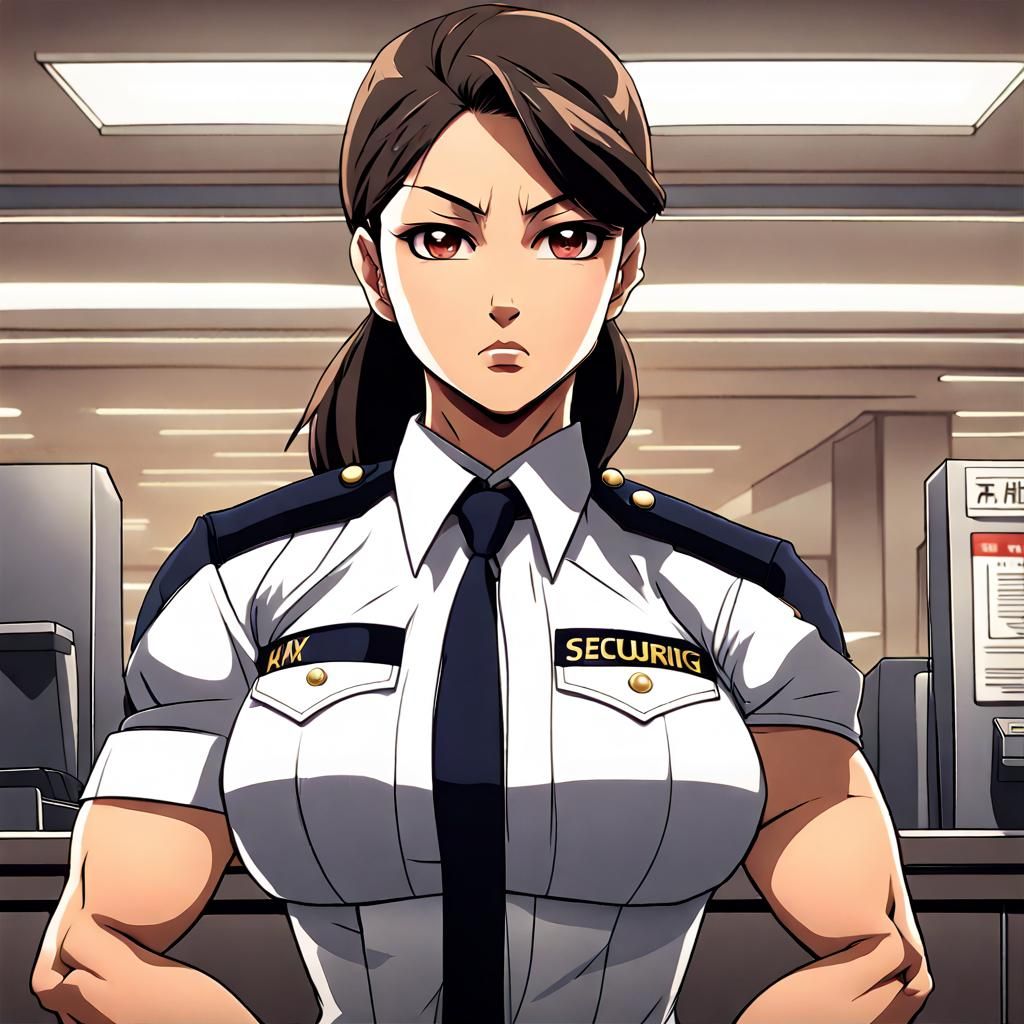 Anime Security Guard: Muscular Woman Bodybuilder