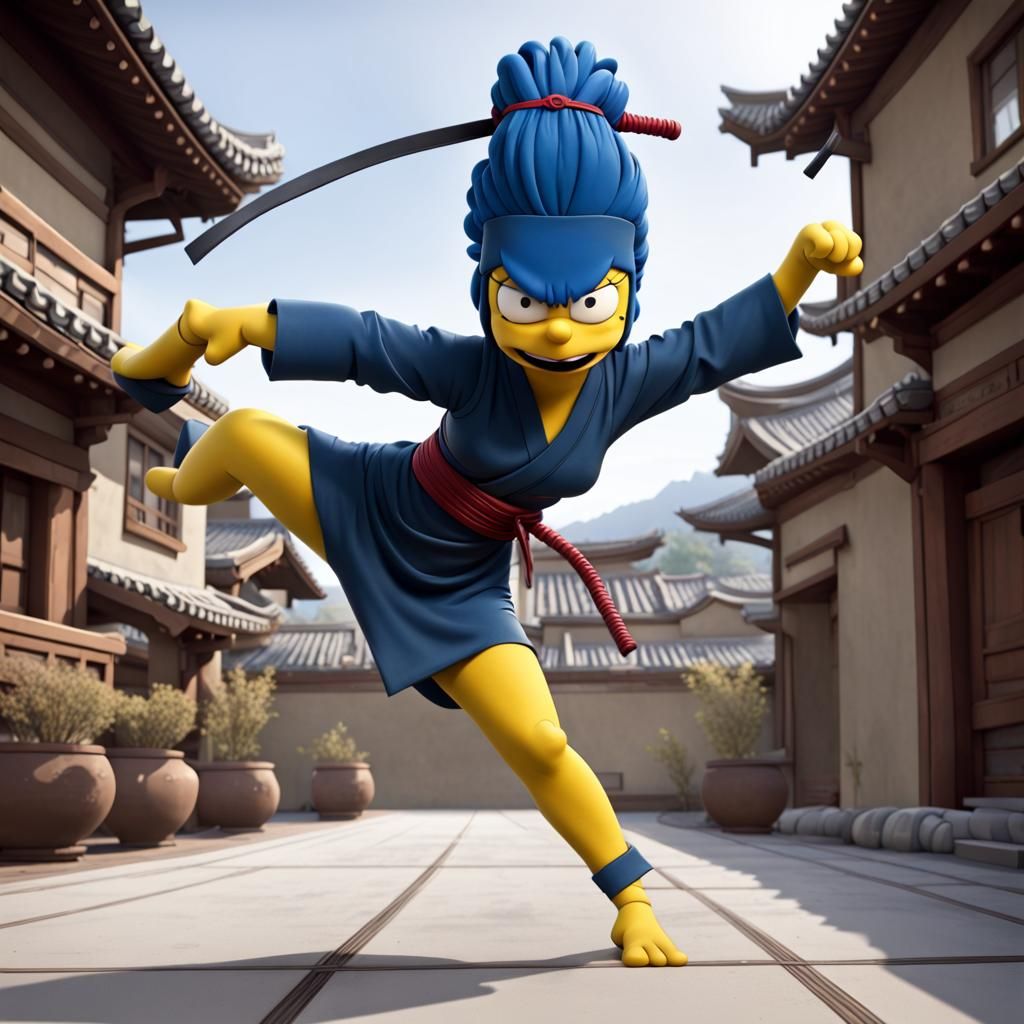 Marge Simpson as a Ninja in Pixar Style