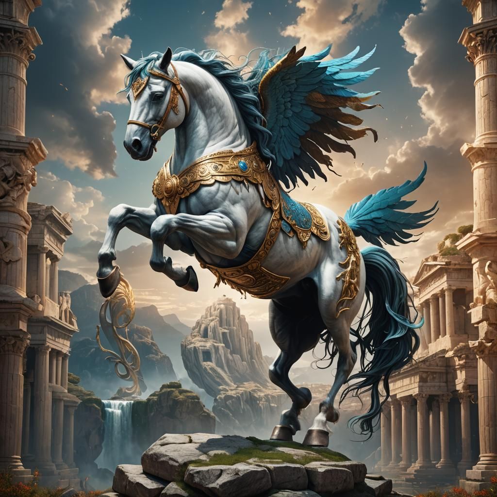 Pegasus Portrait in Greek Mythology: Fantasy Concept Art