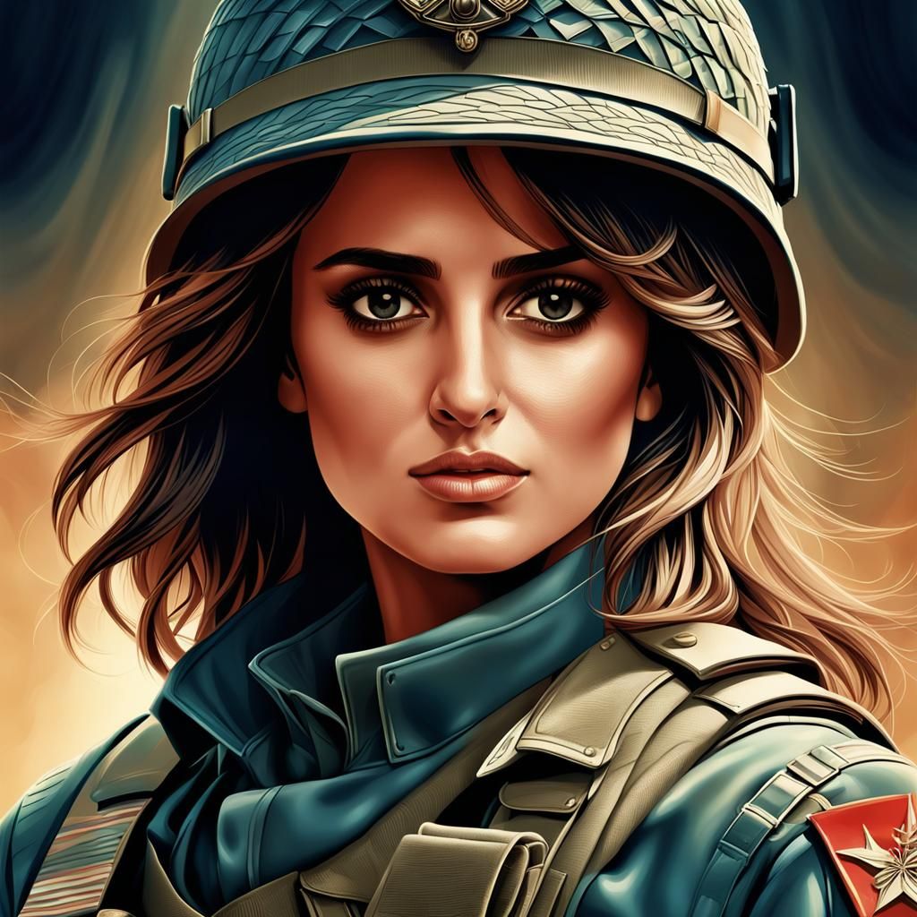 Soldier Portrait with Abstract Fractal Elements