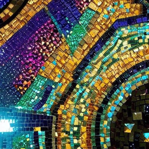 Sparkly Gemstone Waterfall Mosaic in Comic Book Art Style
