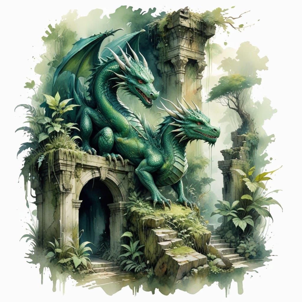 Emerald Dragon in Verdant Jungle Ruin