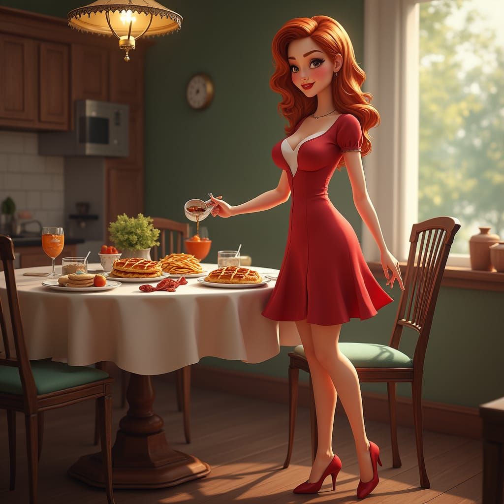Redhead Stepford Wife Sets Breakfast Table in Matte Painting...