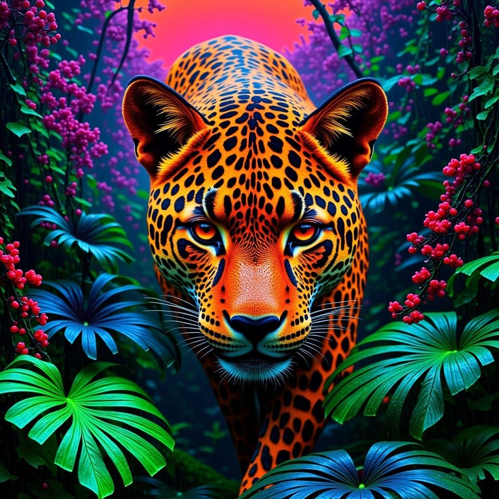 Neon Jaguar in a Cyberpunk Jungle