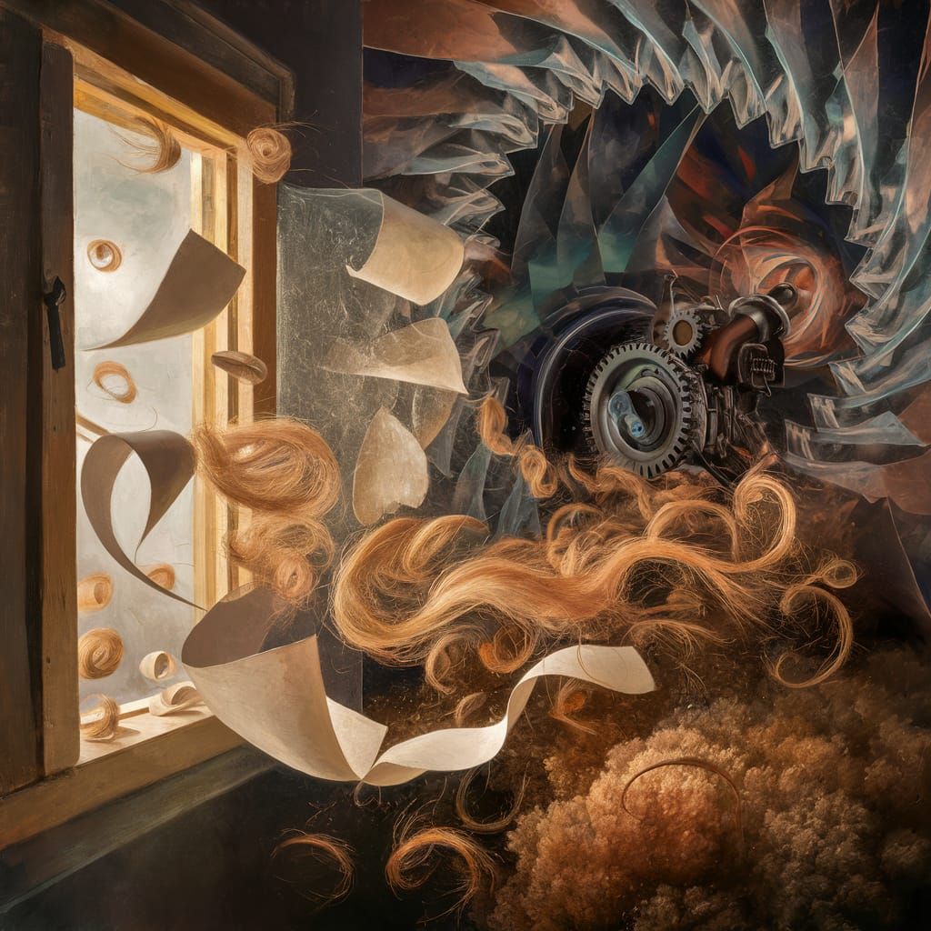 Abstract Expressionist Engine with Open Window and Fractals