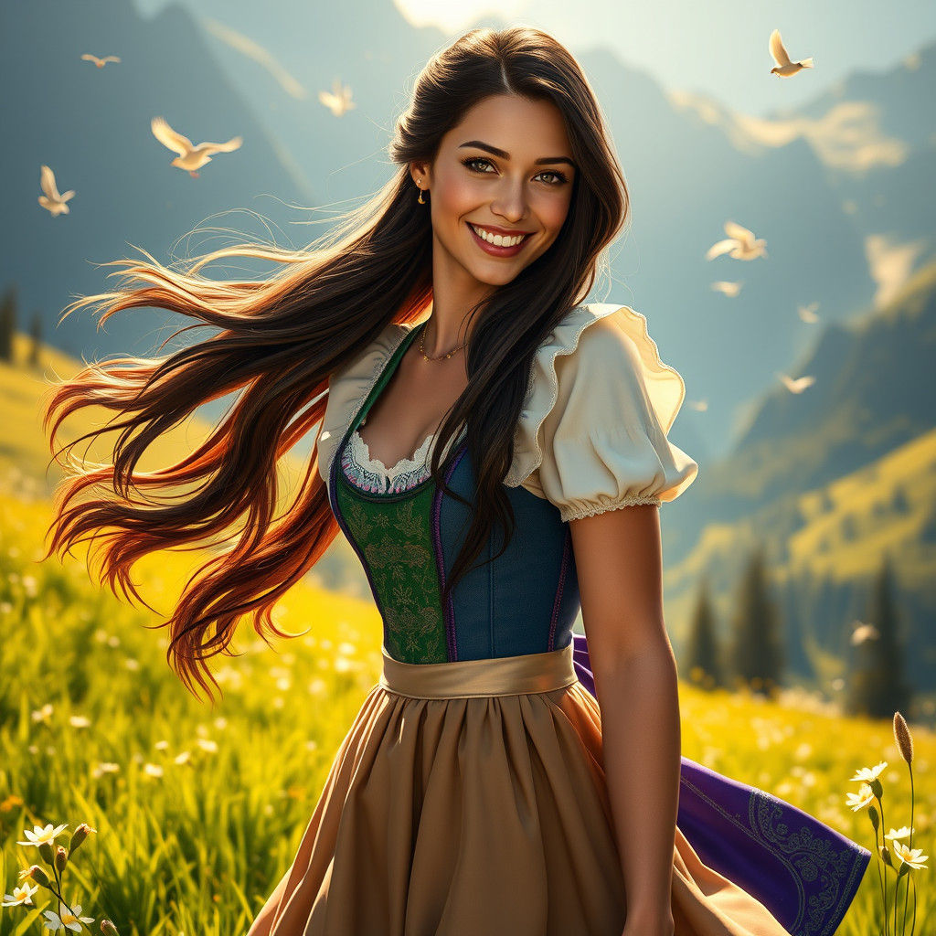 Bavarian Princess in Mountain Meadow: Fantasy Matte Painting