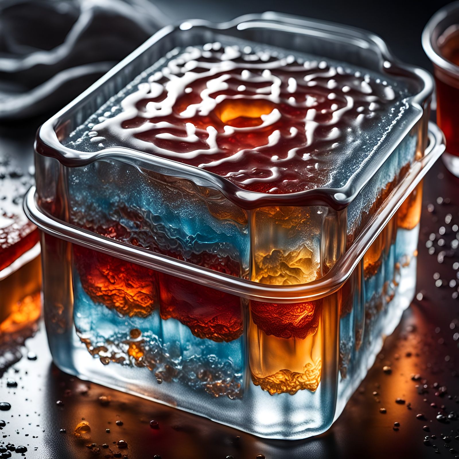 Hyperrealistic Jello Mold in Oily Pan