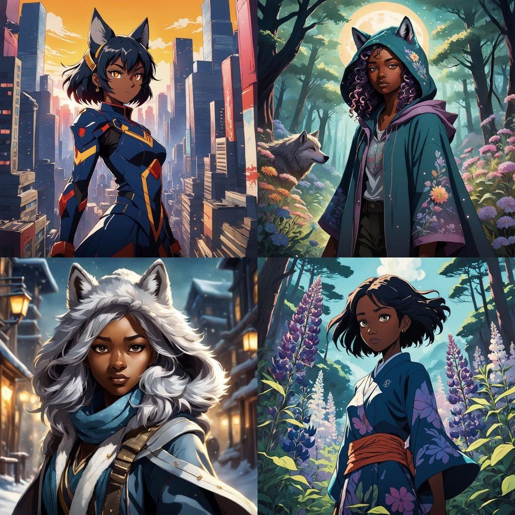 Cyberpunk Anime-Inspired Portrait of a Young African America...