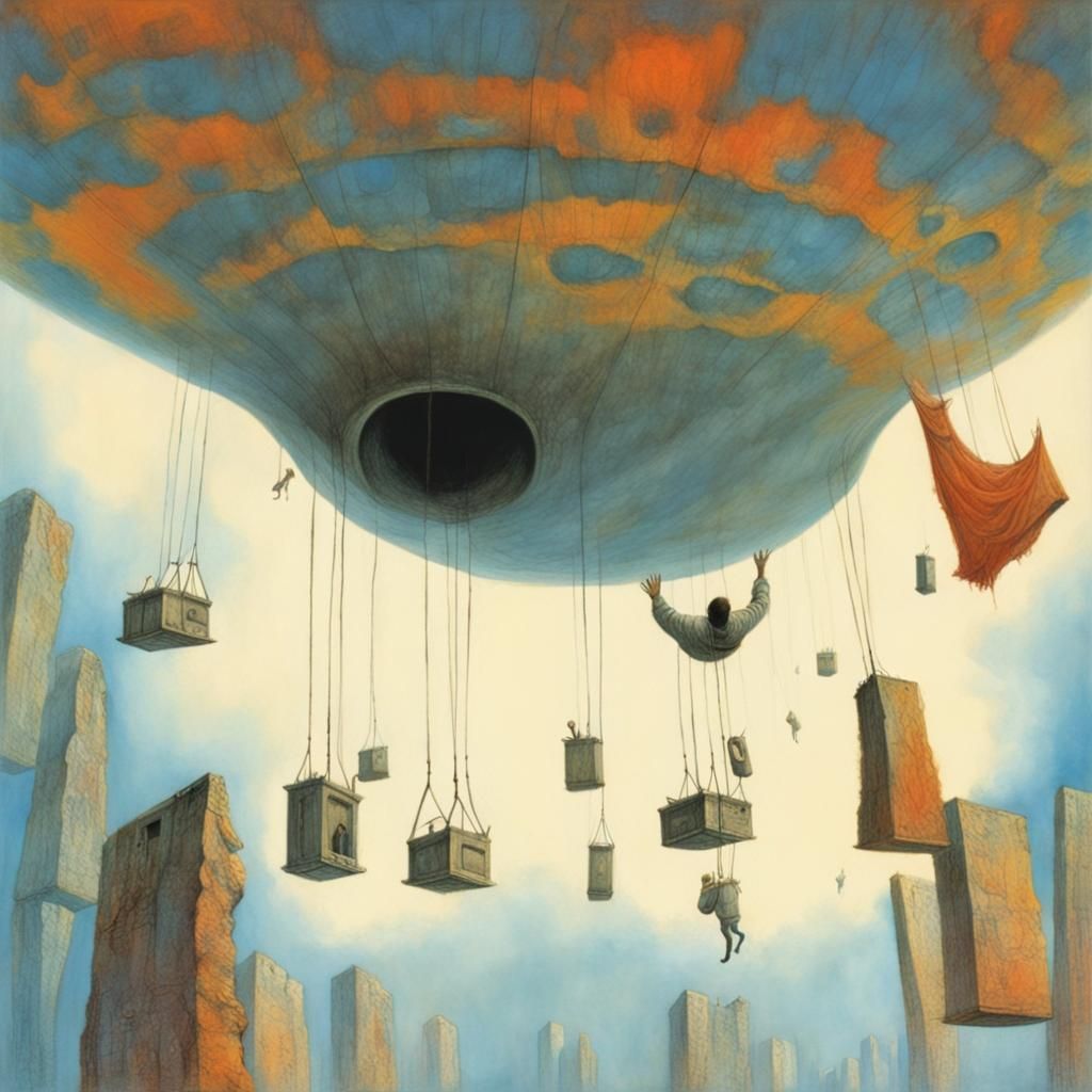 Gravity Defying Gouache in Beksiński Style