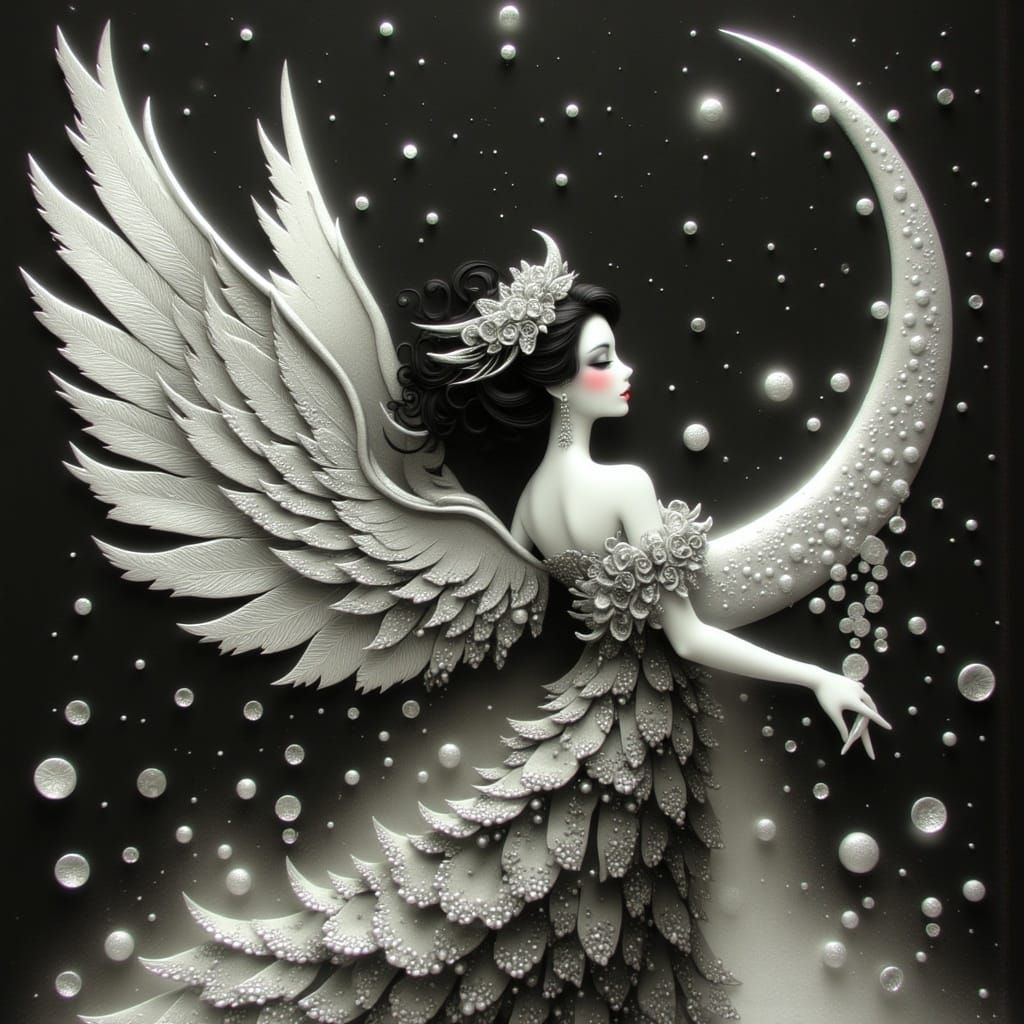 Ethereal Goddess in Surreal Art Style with Chalk Finish