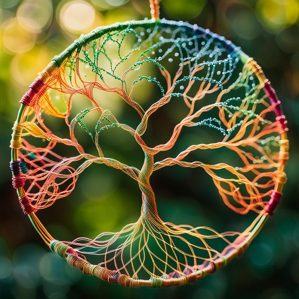 Vibrant String Art Tree of Life Macro Shot