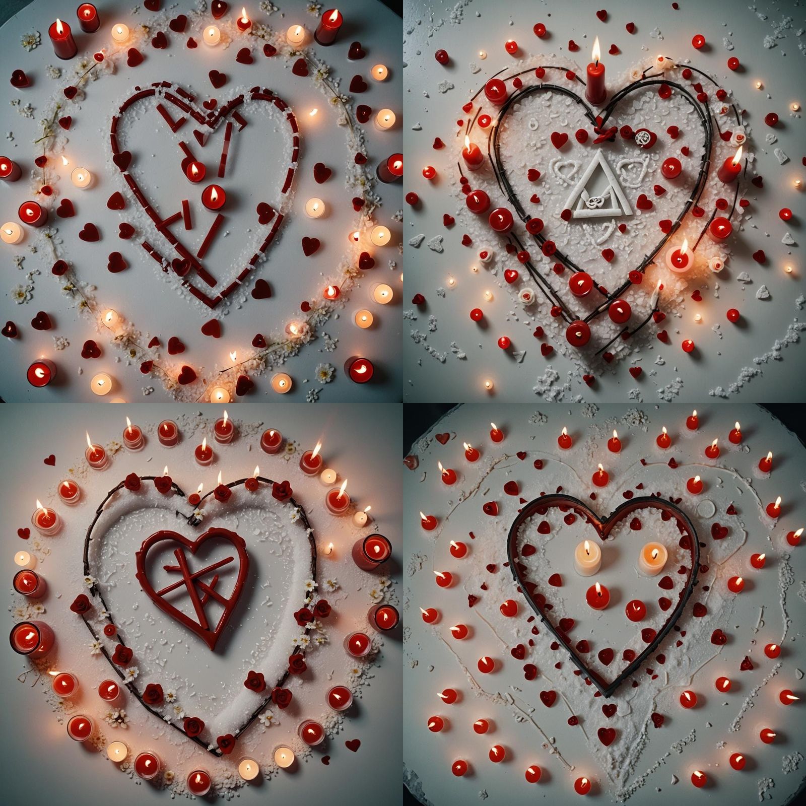 Dramatic Lit Candles, Rings and Flowers Still Life