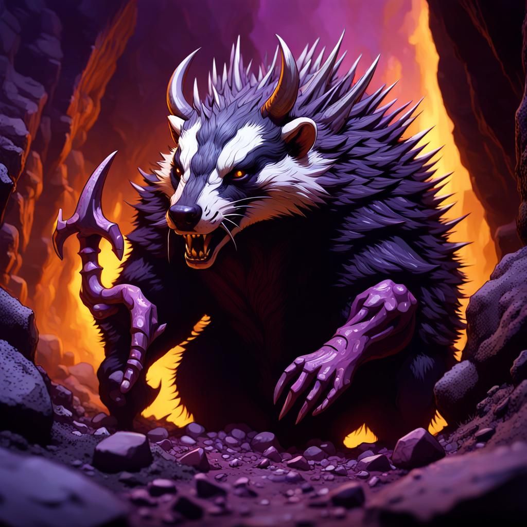 Demonic Dire Badger in Dark Fantasy Style